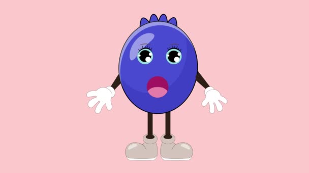 Animatie Cartoon Blueberry Talking Eyeblink Plantaardig Vrucht Karakter Gezicht Lip — Stockvideo