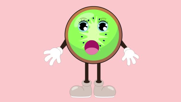 Dibujos Animados Kiwi Hablar Eyeblink Verduras Frutas Carácter Cara Sincronización — Vídeos de Stock