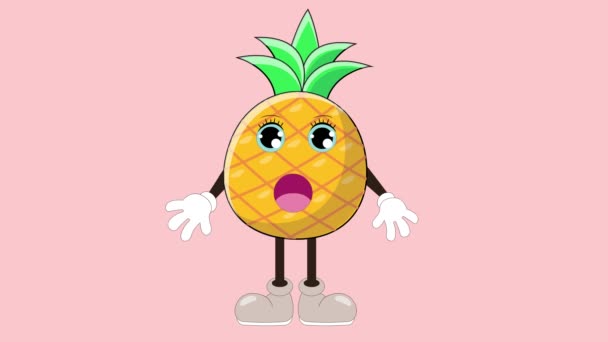 Animatie Tekenfilm Ananas Talking Eyeblink Plantaardig Vrucht Karakter Gezicht Lip — Stockvideo