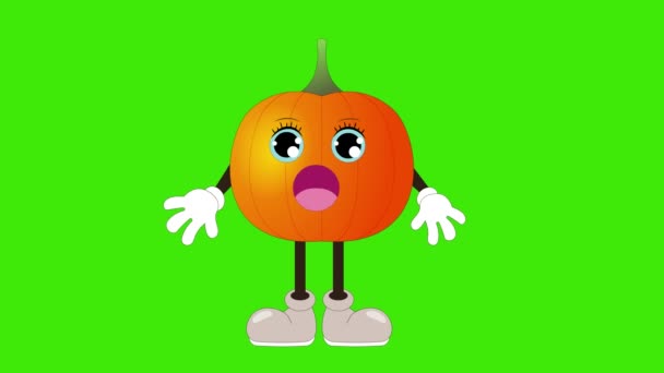 Animatie Cartoon Pumpkin Talking Eyeblink Plantaardig Vrucht Karakter Gezicht Lip — Stockvideo