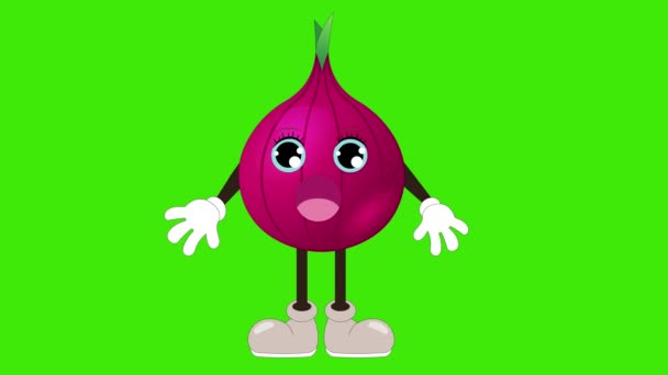 Animación Dibujos Animados Cebolla Hablar Eyeblink Verduras Frutas Carácter Cara — Vídeos de Stock