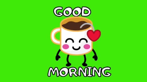 2Dアニメーション コーヒーカップ カップ かわいい コーヒーカップグリーンスクリーンで良い朝のアニメーションティーカップ イラスト — ストック動画