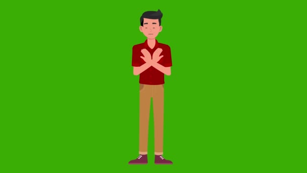 Animatie Cartoon Jongen Kruising Armen Zegt Nee Animatie Mannelijk Karakter — Stockvideo