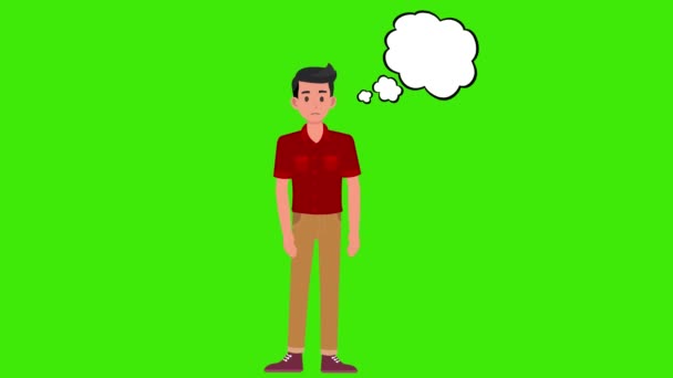 2D动画 男人思考 寻找答案 耸耸肩 不确定问题 绿色屏幕背景 — 图库视频影像