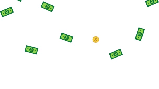 Animación Dibujos Animados Billetes Monedas Lluvia Caída Dólar Lluvia Dinero — Vídeo de stock