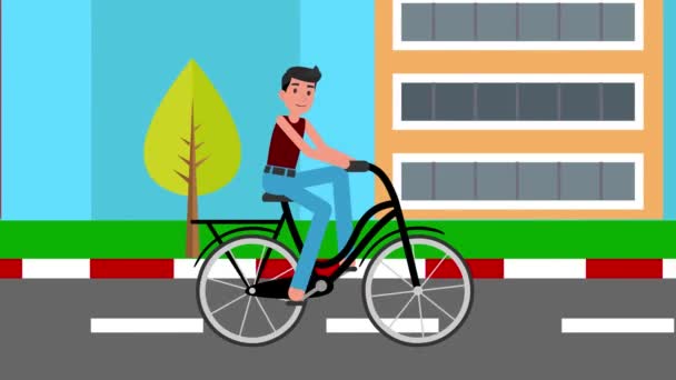 Passeio Menino Ciclo Cidade Ciclismo Menino Dos Desenhos Animados Pessoa — Vídeo de Stock