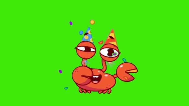 Cute Crab Doing Celebration Green Screen Background Crab Cute Party — Stock Video