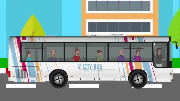 道路ビデオアニメーションのバス モーショングラフィック シティロードバック — ストック動画