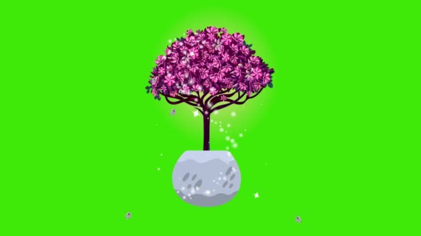 Een Prachtige Magische Roze Boom Animatie Groen Scherm Diamant Vallen — Stockvideo