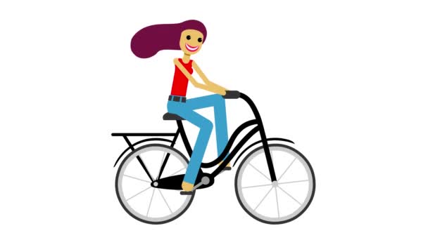 Κορίτσι Ποδηλασία Ποδηλασία Κορίτσι Στην Πόλη Ποδηλασία Κορίτσι Πόλη Μεταφορές — Αρχείο Βίντεο