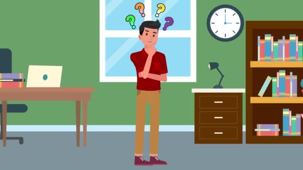 Mannen Denken Groen Scherm Video Jongen Mannen Spotprent Animatie Naadloze — Stockvideo