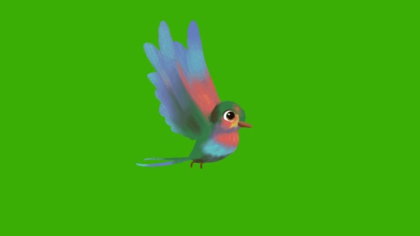 美丽的五彩斑斓的小鸟在绿色的背景上飞翔 飞翔的小鸟 绿色的画面 — 图库视频影像