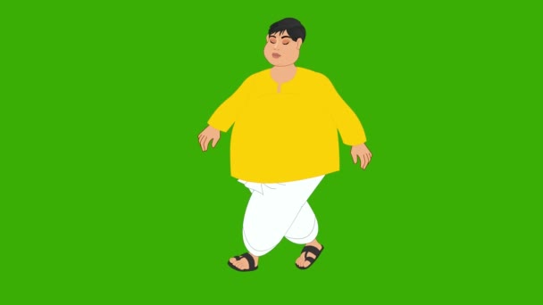 Товстий Чоловік Ходить Зеленому Екрані Індійський Чоловік Ходить Жирний Зелений — стокове відео