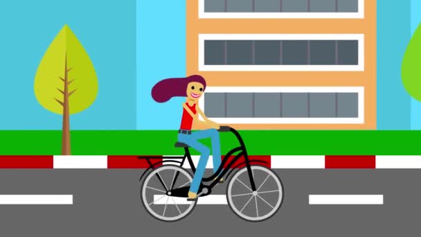 Κορίτσι Ποδηλασία Ποδηλασία Κορίτσι Στην Πόλη Ποδηλασία Κορίτσι Πόλη Μεταφορές — Αρχείο Βίντεο