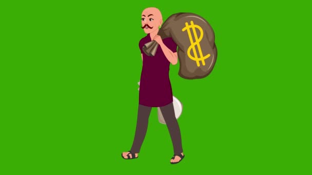 Hombre Recogido Bolsa Dinero Está Caminando Pantalla Verde Video Pantalla — Vídeos de Stock
