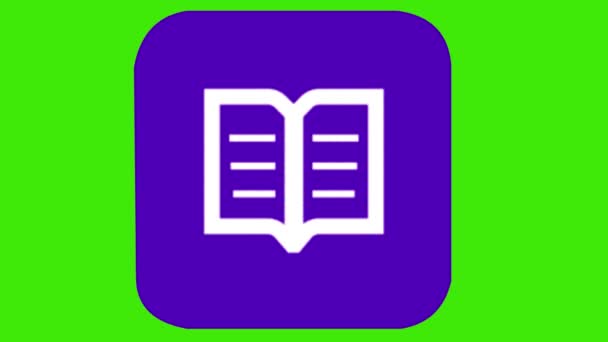 Анімація Мультфільм Білий Контур Відкритої Книги Фіолетовому Квадратному Фоні Логотип — стокове відео