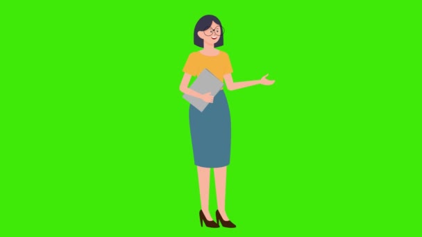 Κινούμενο Σχέδιο Κορίτσι Μιλάμε Πράσινο Φόντο Οθόνη Γυναίκες Που Μιλούν — Αρχείο Βίντεο