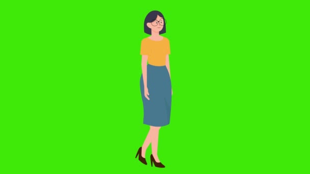 Animace Kreslené Žena Chodí Kreslené Dívky Chůze Žena Zelená Obrazovka — Stock video
