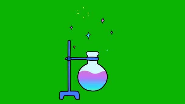 Cartoon Science Chemische Experiment Animatie Groene Achtergrond Natuurkunde Scheikunde Biologie — Stockvideo