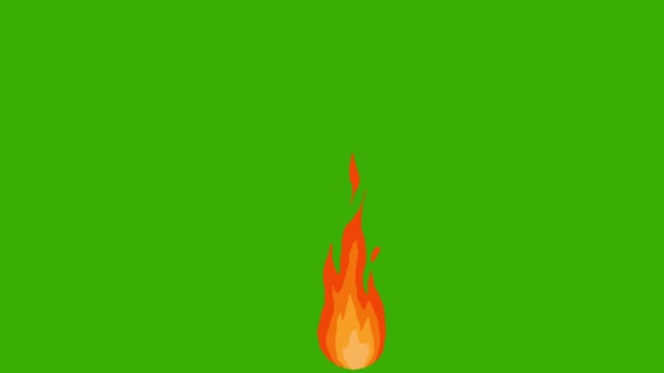 Animacja Cartoon Burning Fire Zielonym Tle Klucz Chroma Płomień — Wideo stockowe
