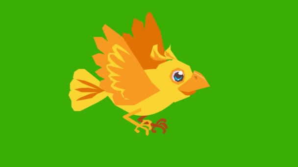 Animação Desenho Animado Papagaio Amarelo Voando Fundo Verde Papagaio Pássaro — Vídeo de Stock