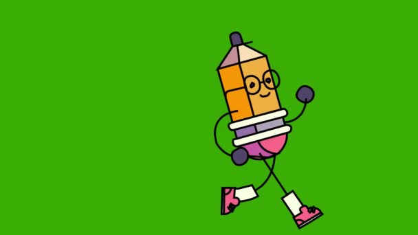 Animation Καρτούν Άτομο Μολύβι Που Περπατά Στην Πράσινη Οθόνη Chroma — Αρχείο Βίντεο