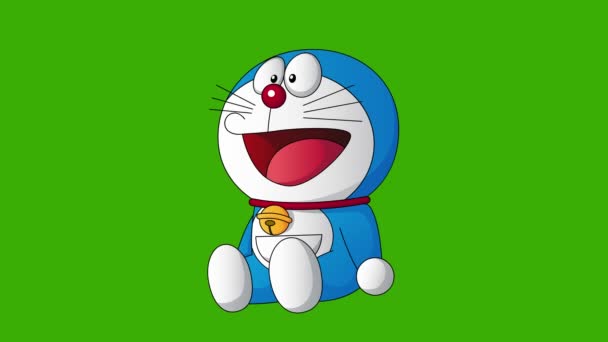 Animasyon Çizgi Film Kedi Robotu Eğleniyor Gülümsüyor Oturuyor Doraemon Robotu — Stok video