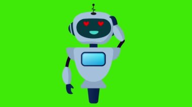 2D animasyon, çizgi film, yeşil ekranda robot sevgisi, yapay zeka, sevimli robot.