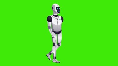 2d animasyon, çizgi film, robot yeşil ekranda yürüyor, yapay zeka, robot
