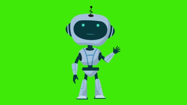 Анимация Мультфильм Робот Говорит Зеленом Экране Искусственный Интеллект Робот — стоковое видео