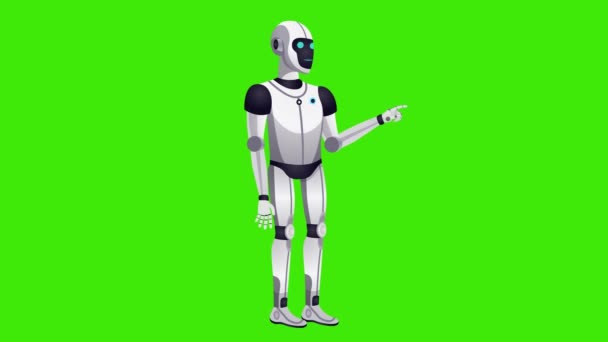 Animacja Kreskówka Robot Mówiący Zielonym Ekranie Sztuczna Inteligencja Robot — Wideo stockowe