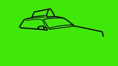 Çizgi film çekimi ve yeşil ekranda bir taksiyi boyama, taksi devam etti, taksi çizimi, 2D animasyon, araba, taksi.