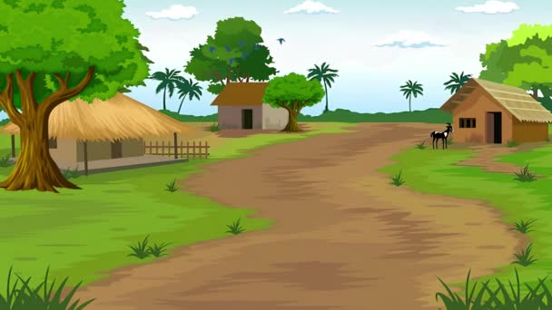 Animação Desenho Animado Aldeia Fundo Aldeia Indiana Pequena Casa Cabana — Vídeo de Stock