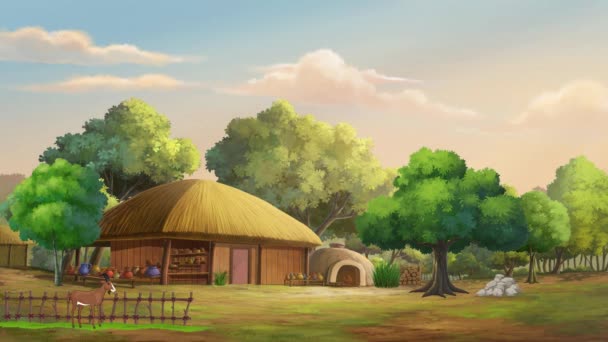 Animation Fond Village Dessin Animé Village Indien Petite Maison Pauvre — Video