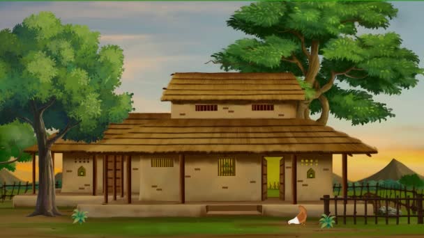 Animação Desenhos Animados Casa Pobre Fundo Aldeia Indiana Pequena Casa — Vídeo de Stock