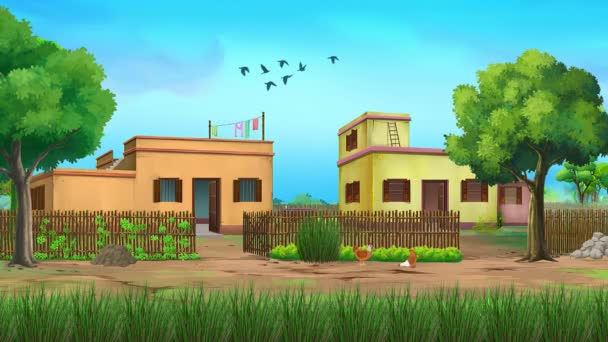 Animation Fond Village Dessin Animé Village Indien Petite Maison Pauvre — Video