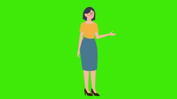 2Dアニメーション 女性の唇 話す少女 メッセージ 女性キャラクターのビジネスマン 話す口 — ストック動画