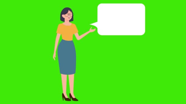 Zeichentrick Animiertes Mädchen Spricht Auf Grünem Bildschirmhintergrund Frauen Reden Geschäftsfrauen — Stockvideo