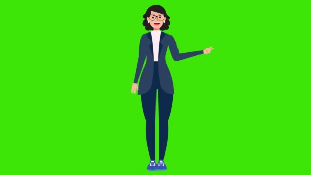 Zeichentrick Animierte Mädchen Reden Auf Grünem Bildschirmhintergrund Frauen Reden Geschäftsfrauen — Stockvideo