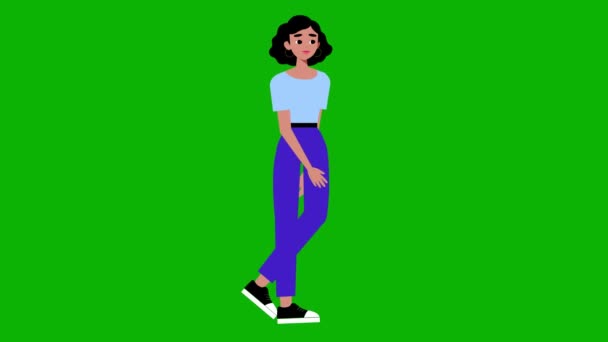 Animation Cartoon Woman Walking Cartoon Girl Walking Woman Green Screen — Stock Video