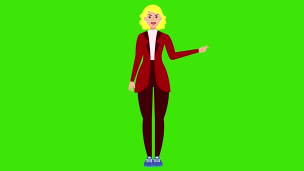Zeichentrick Animierte Mädchen Reden Auf Grünem Bildschirmhintergrund Frauen Reden Geschäftsfrauen — Stockvideo