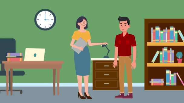 Cartoon Animated Girl Talking Office Background Boss Talking His Employe — Stock Video
