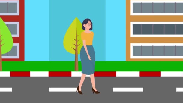 Animation Cartoon Woman Walking City Road Woman Girl City Road — Stock Video