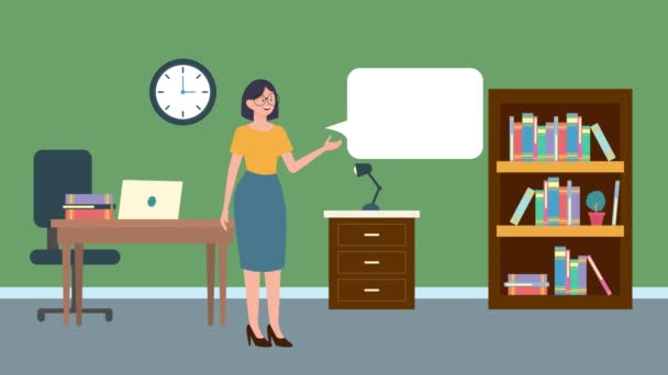 Cartoon Animated Girl Talking Office Background Businesswomen Seamless Loop Video — Stock Video
