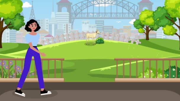 Animation Cartoon Woman Walking Park Safari Girl Outdoor Jungle — Stock Video