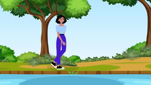 Animation Cartoon Woman Walk Forest Girl Walking Nature — Stockvideo