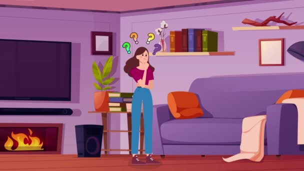 Animation Cartoon Girl Thinking House Room Girl Woman Animation Room — Stock Video
