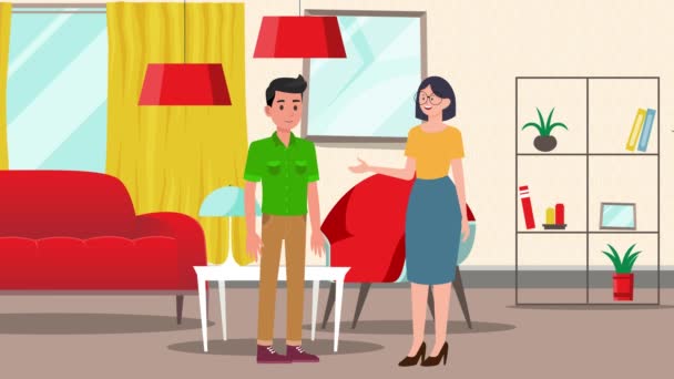 Cartoon Animated Girl Talking Man House Room Background Women Girl — Stock Video