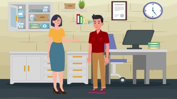 Zeichentrick Animiertes Mädchen Gespräch Mit Einem Mann Büro Geschäftsfrauen Animation — Stockvideo
