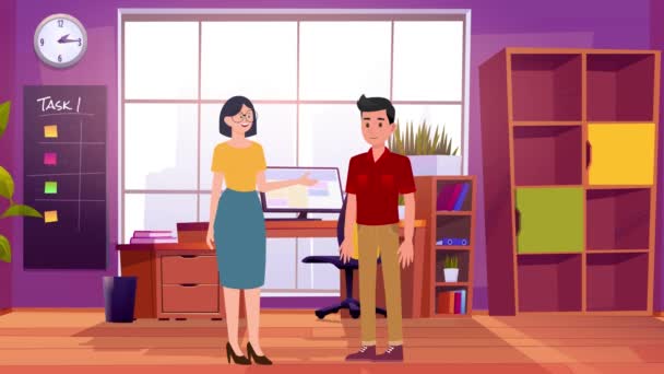 Cartoon Animated Girl Talking Man Office Businesswomen Animation Woman Talking — Stock Video